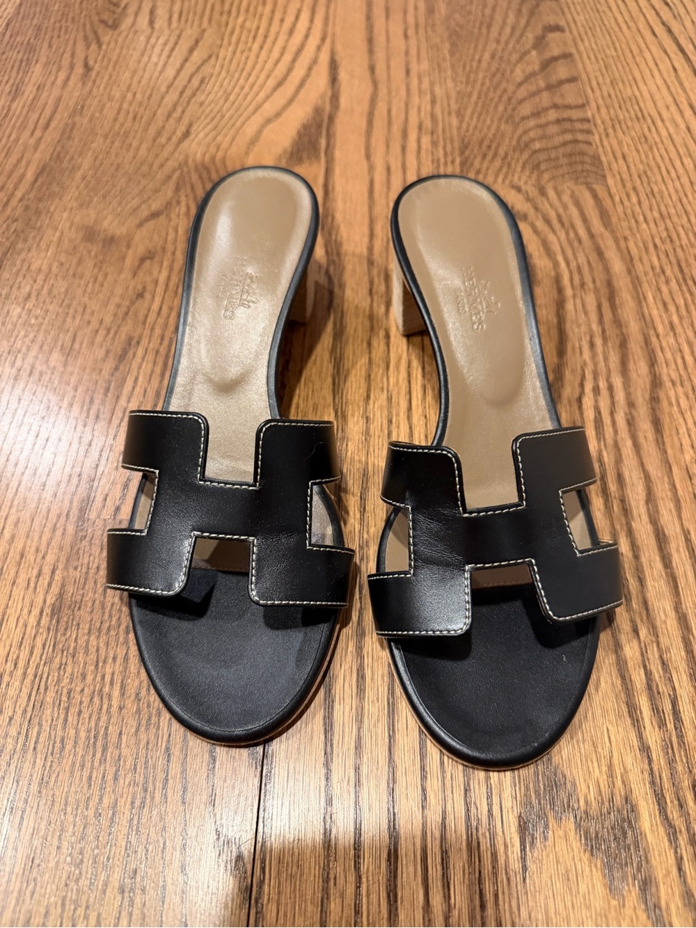 Hermes Black Oasis H-Logo Slide Sandals
